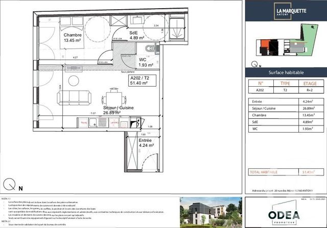 Appartement F2 à vendre - 2 pièces - 51,40 m2 - Antony - 92 - ILE-DE-FRANCE